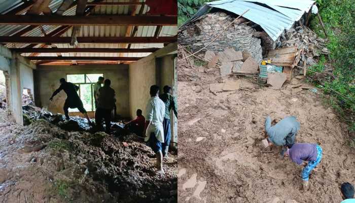 भूस्खलन में मवेशी और वाहन दबे